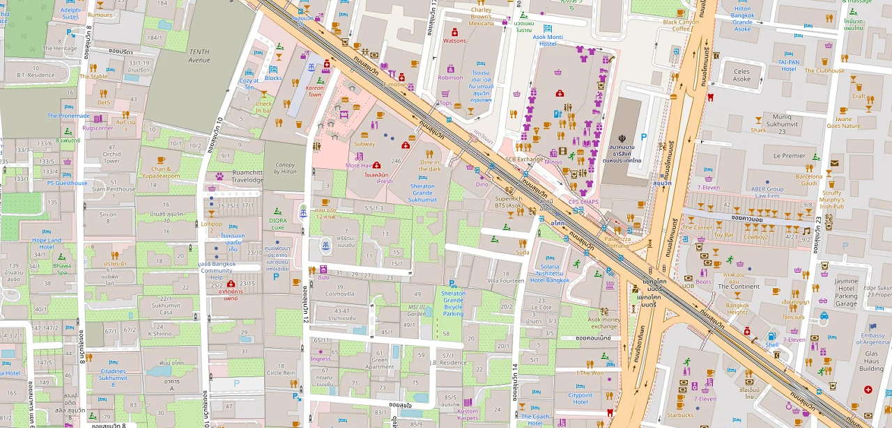 แผนที่ย่อแสดง ฟินน์ อโศก และทางออกสถานีที่ตรวจสอบแล้ว