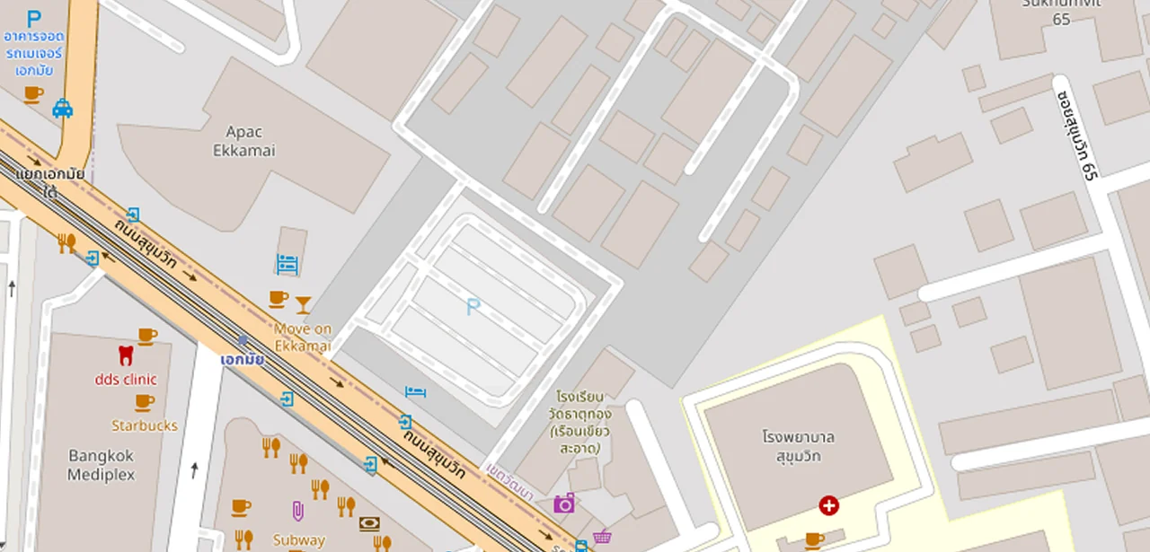 แผนที่ย่อแสดง Hive สุขุมวิท 65 และทางออกสถานีที่ตรวจสอบแล้ว