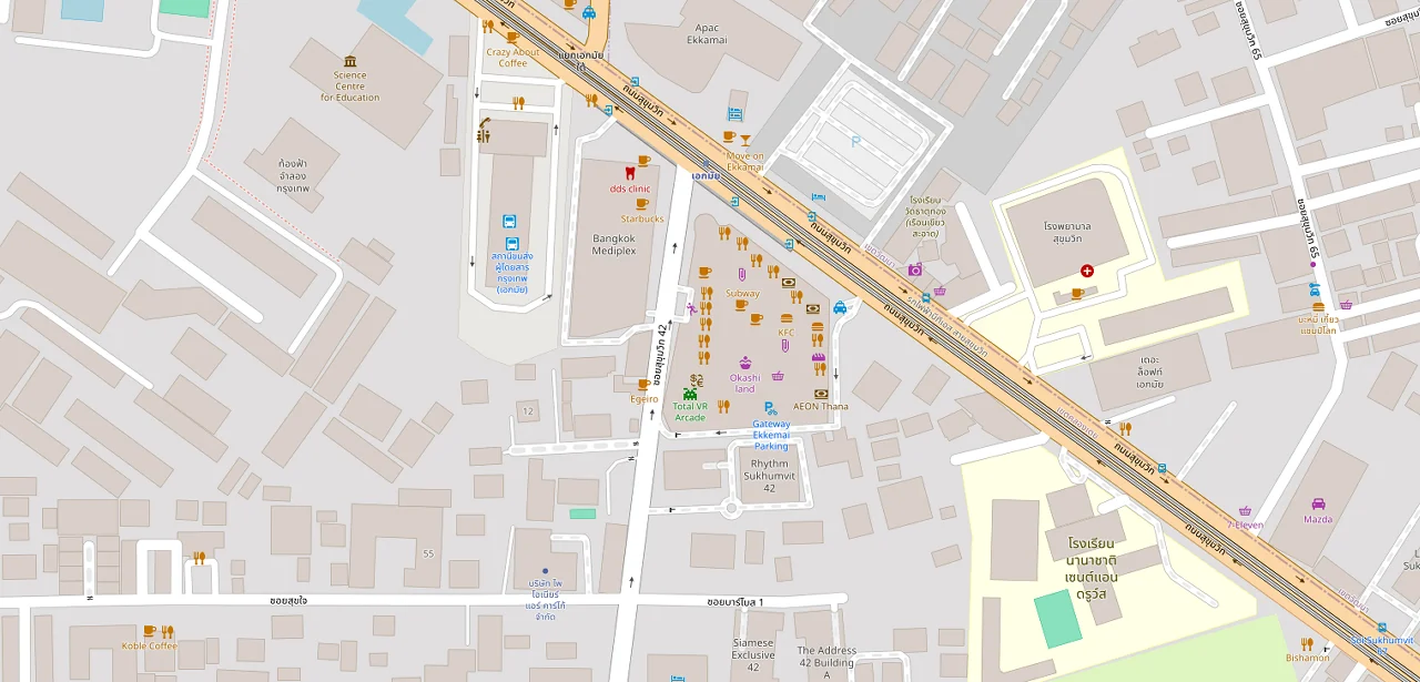 แผนที่ย่อแสดง The Address สุขุมวิท 42 และทางออกสถานีที่ตรวจสอบแล้ว