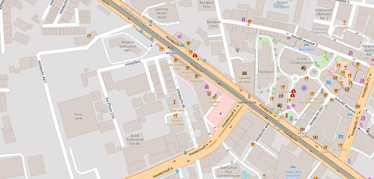 แผนที่ย่อแสดง Sukhumvit Plus และทางออกสถานีที่ตรวจสอบแล้ว