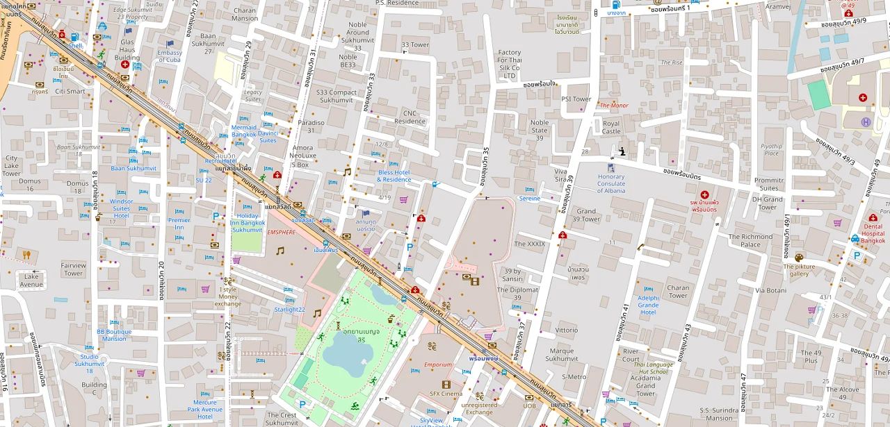 แผนที่ย่อแสดง โนเบิล อราวน์ สุขุมวิท 33 และทางออกสถานีที่ตรวจสอบแล้ว
