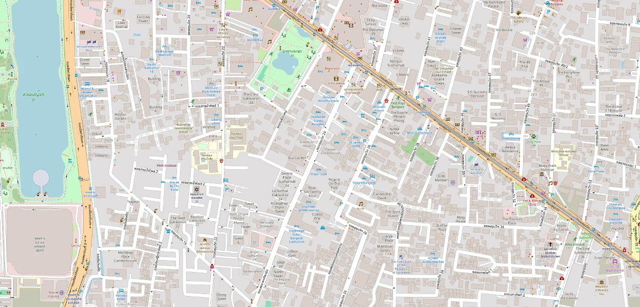 แผนที่ย่อแสดง ดิ เอ็มโพริโอ เพลส และทางออกสถานีที่ตรวจสอบแล้ว