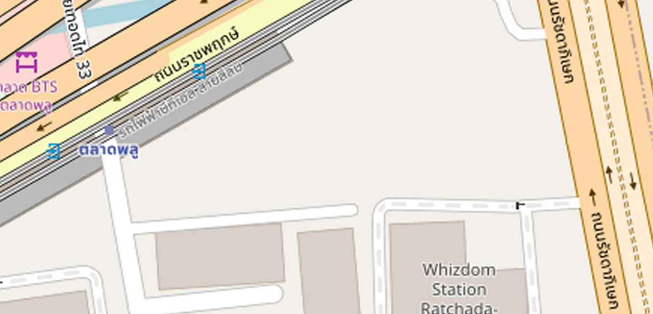 แผนที่ย่อแสดง Whizdom Station รัชดา - ท่าพระ และทางออกสถานีที่ตรวจสอบแล้ว