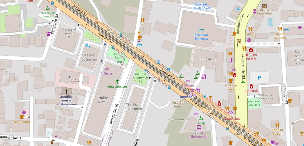 แผนที่ย่อแสดง เดอะ เครสท์ สุขุมวิท 34 และทางออกสถานีที่ตรวจสอบแล้ว