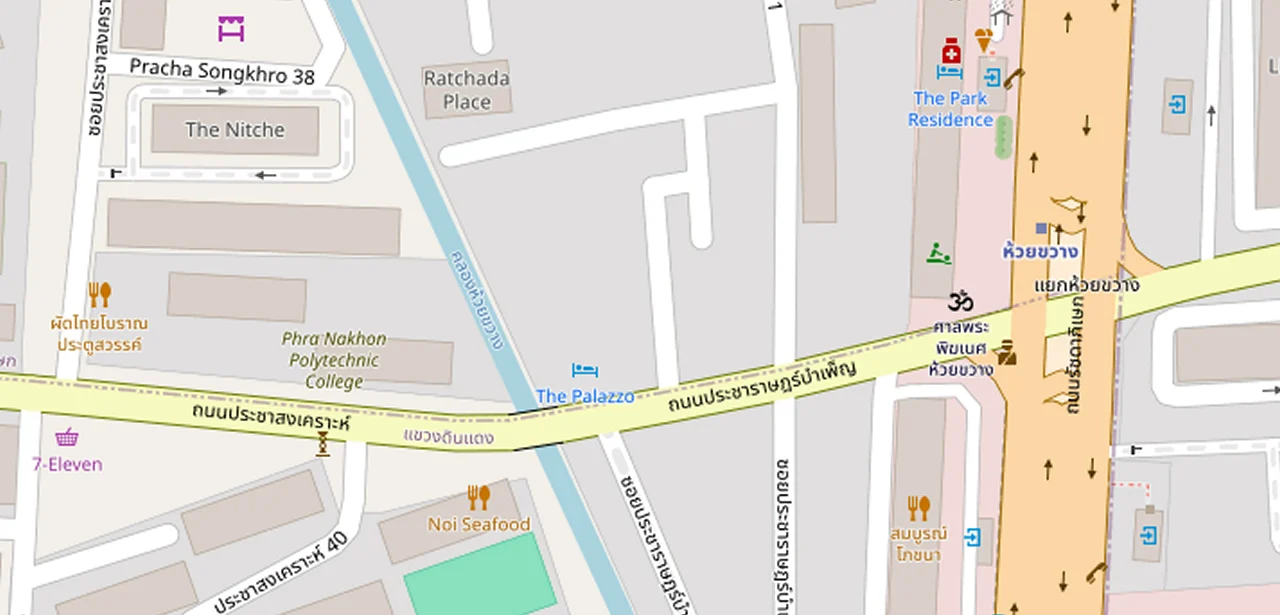 แผนที่ย่อแสดง เดอะ นิช รัชดา - ห้วยขวาง และทางออกสถานีที่ตรวจสอบแล้ว