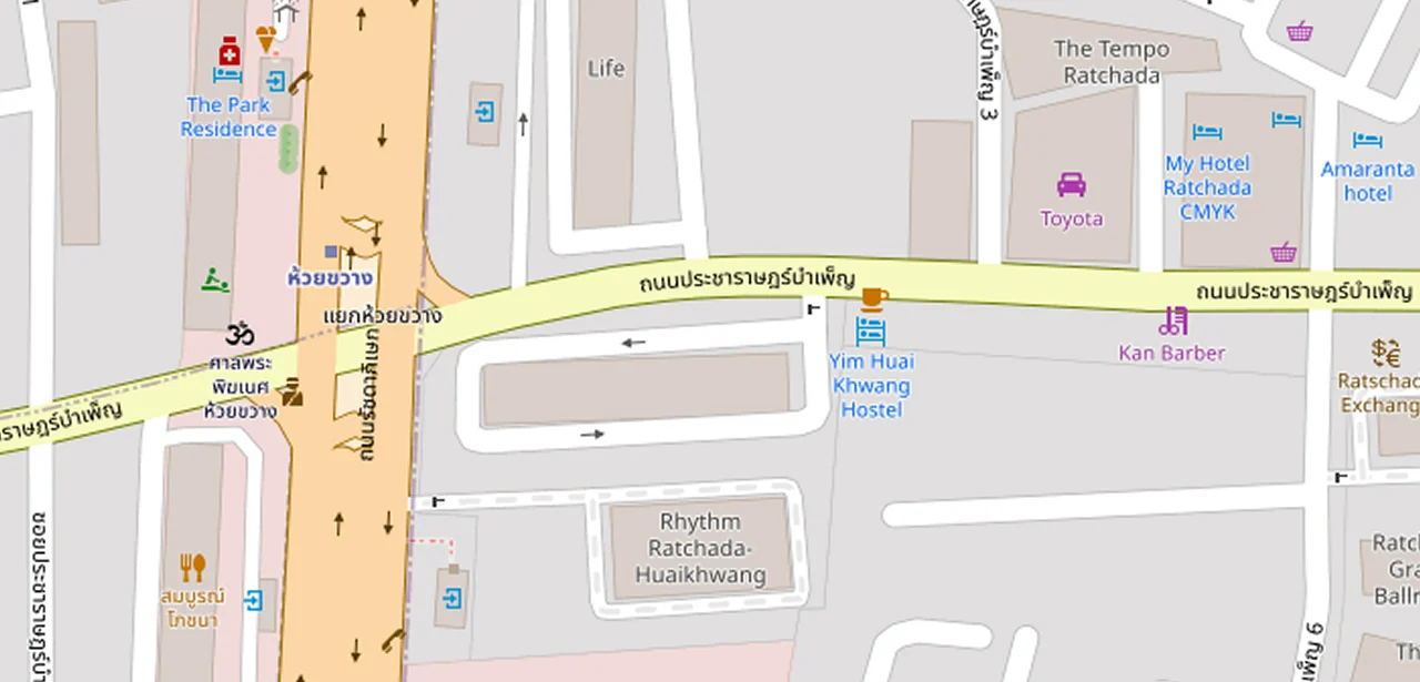 แผนที่ย่อแสดง The Tempo รัชดา และทางออกสถานีที่ตรวจสอบแล้ว