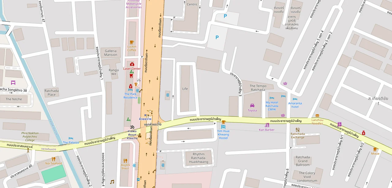 แผนที่ย่อแสดง XT ห้วยขวาง และทางออกสถานีที่ตรวจสอบแล้ว