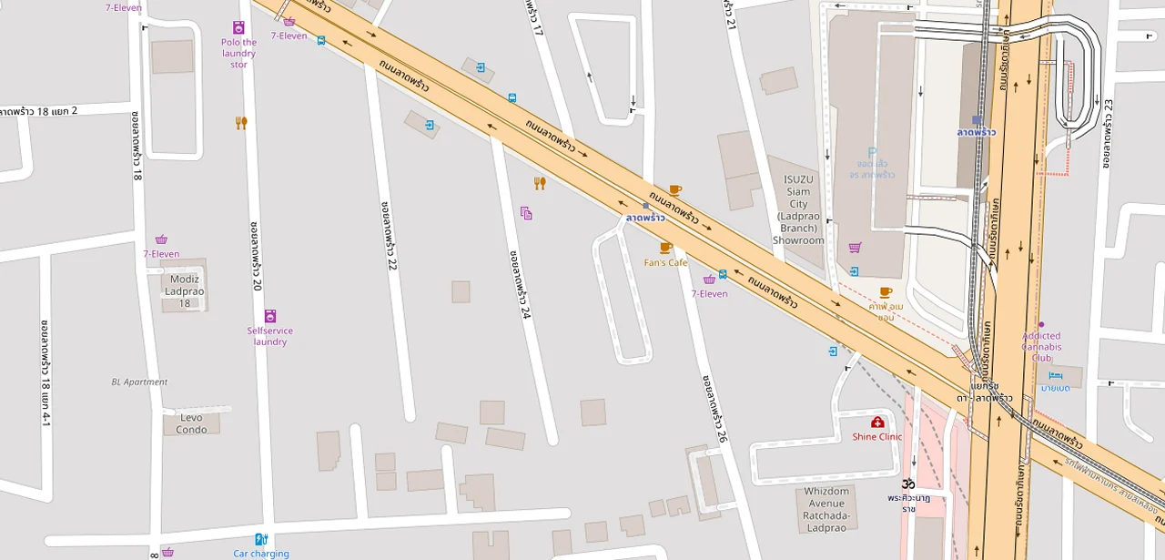 แผนที่ย่อแสดง LIB ลาดพร้าว 20 และทางออกสถานีที่ตรวจสอบแล้ว