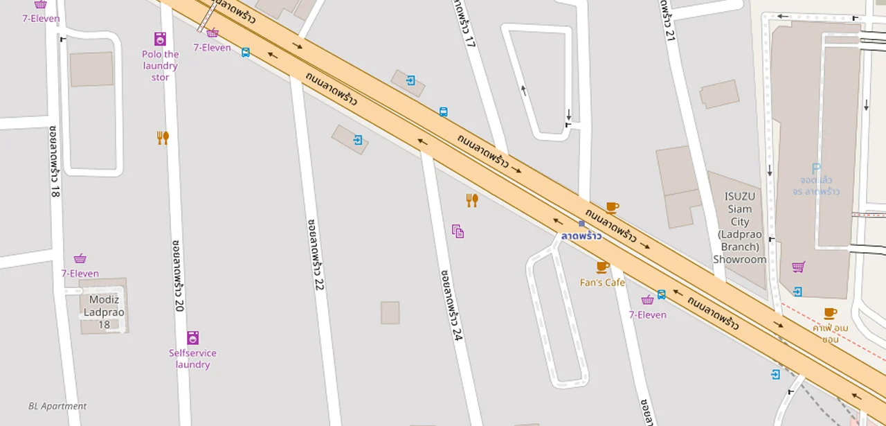 แผนที่ย่อแสดง ไลฟ์ แอด ลาดพร้าว 18 และทางออกสถานีที่ตรวจสอบแล้ว
