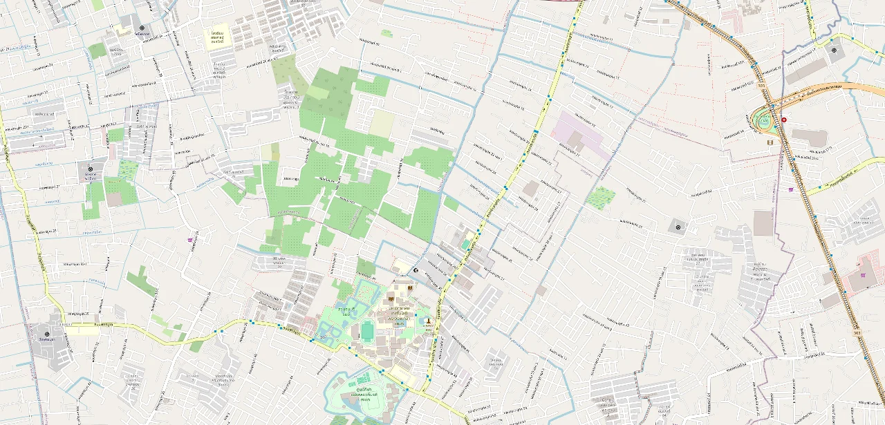 แผนที่ย่อแสดงตำแหน่ง บางแค คอนโด เรสซิเดนซ์ จุดขอบเขตมหาวิทยาลัยที่ใกล้ที่สุด และระยะเส้นตรง 1.6 กม.