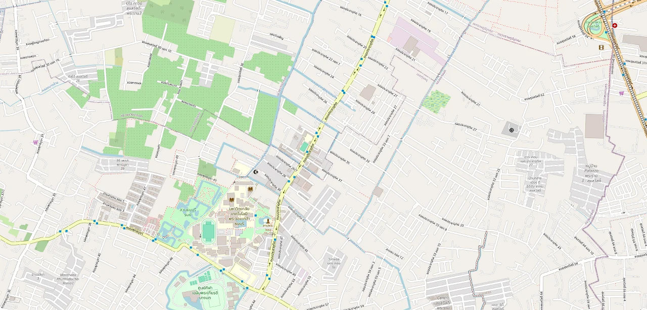 แผนที่ย่อแสดงตำแหน่ง ราษฎร์บูรณะ คอนโด ทาวน์ จุดขอบเขตมหาวิทยาลัยที่ใกล้ที่สุด และระยะเส้นตรง 1.6 กม.